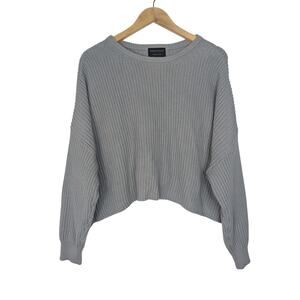 Modern Citizen Blue-Grey Cotton Blend Crewneck Boxy Cropped Oversized Sweater